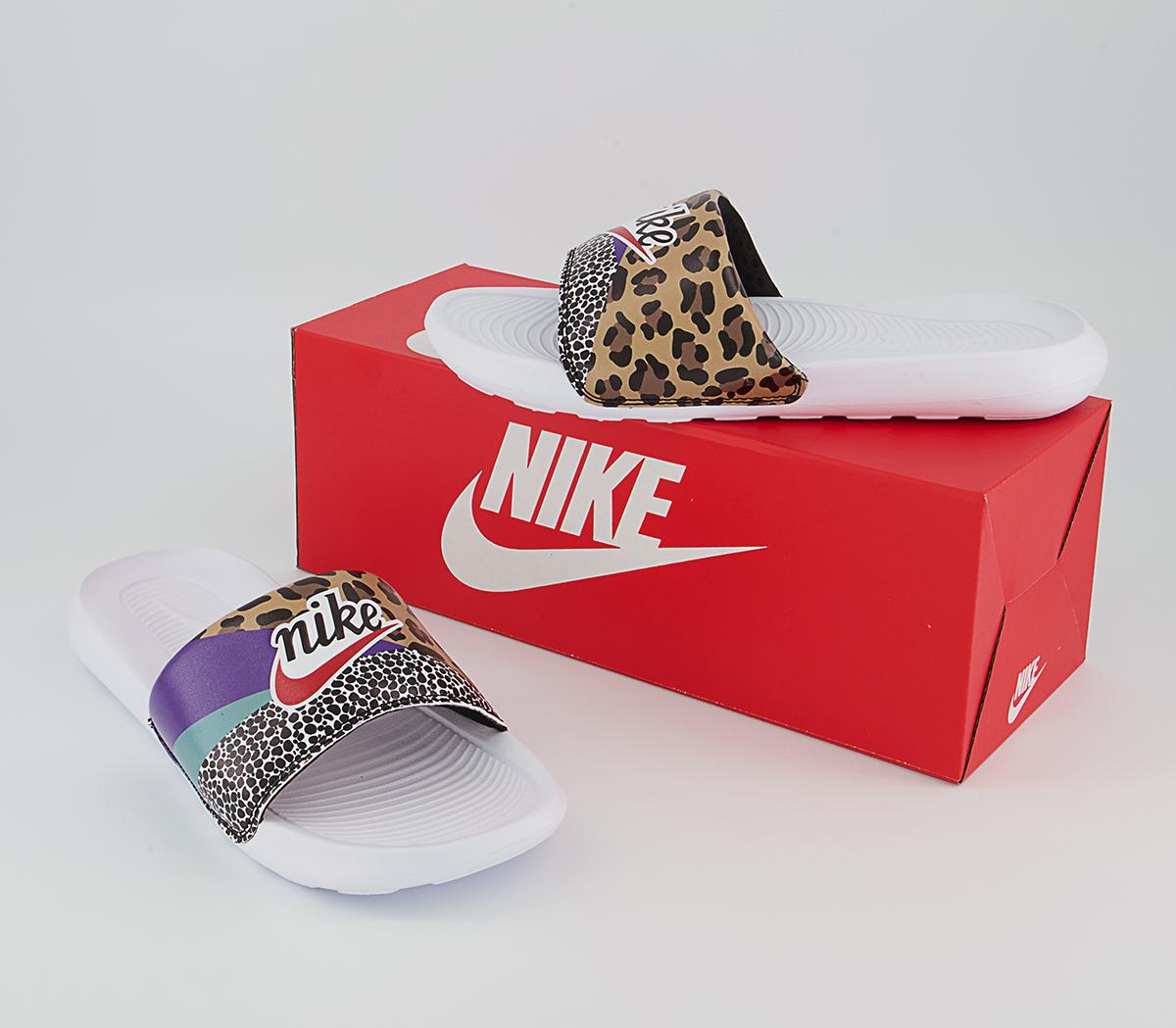 Nike Victori One Sliders Nike Victori One Sliders White Habanero Red Black Electro Purple