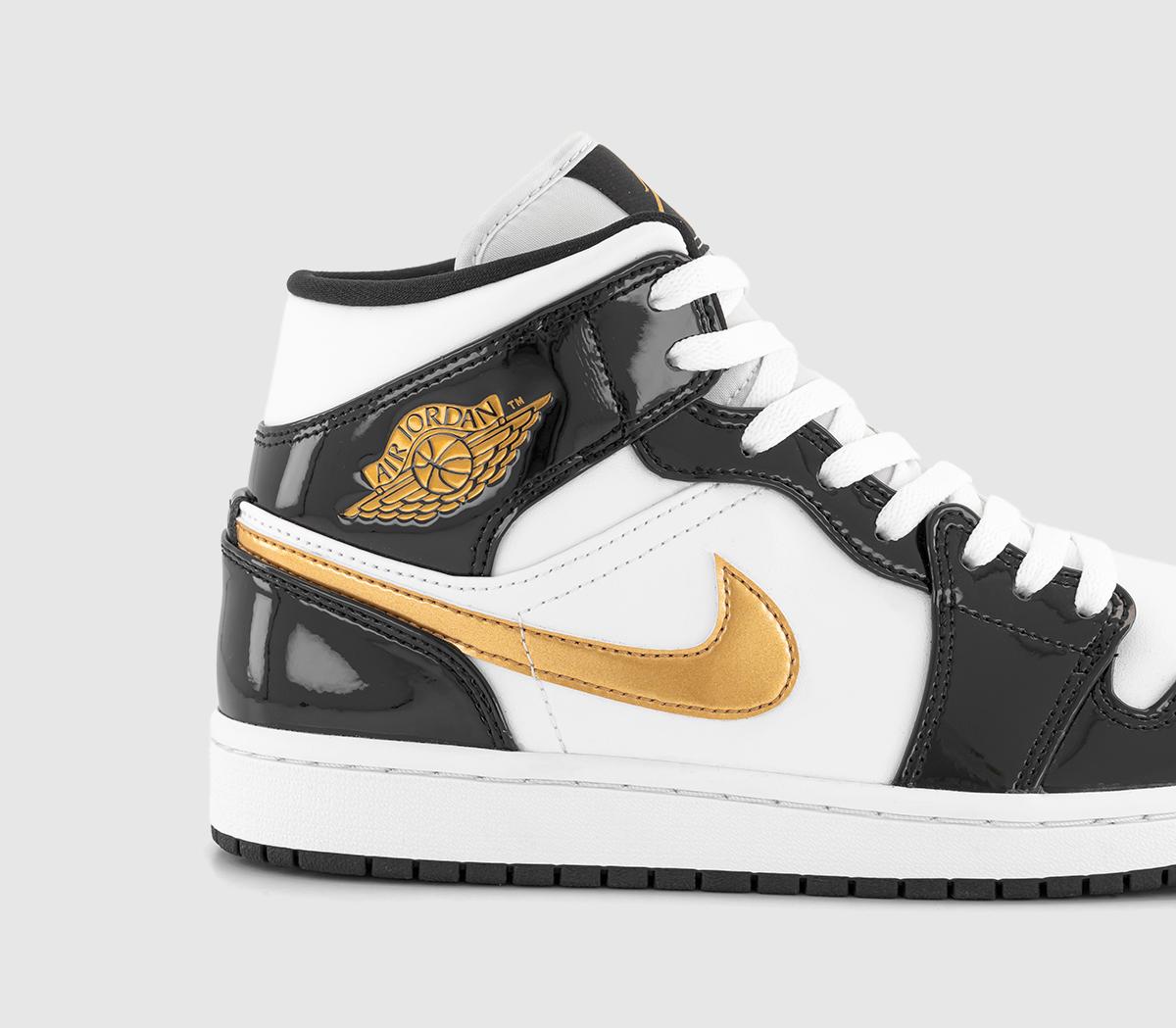 Jordan Air Jordan 1 Mid Trainers Black Metallic Gold White - Men's Trainers