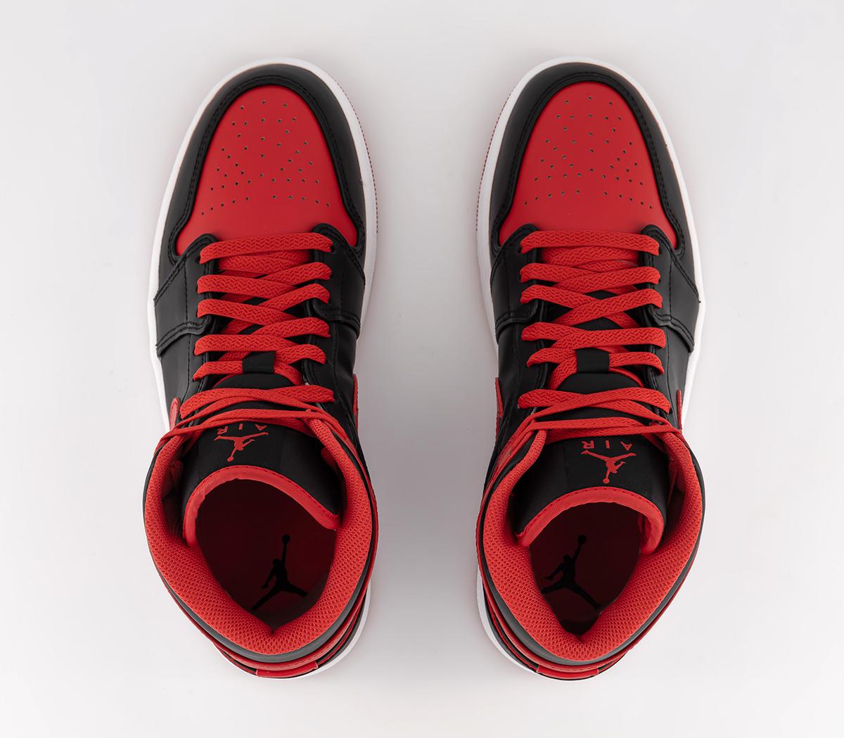 Jordan Air Jordan 1 Mid Trainers Black Fire Red White Men's Trainers