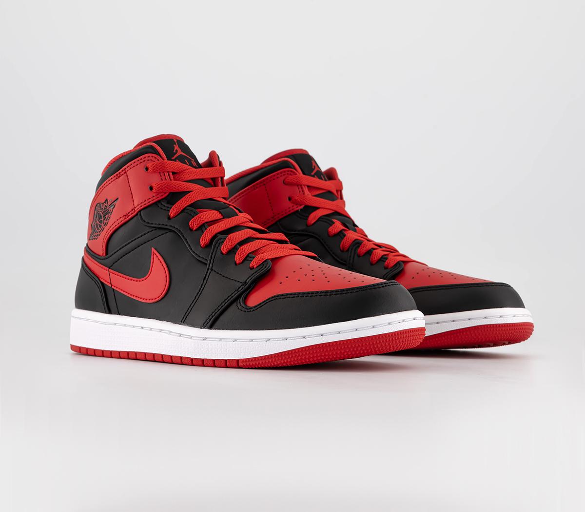 Jordan Air Jordan 1 Mid Trainers Black Fire Red White Men's Trainers