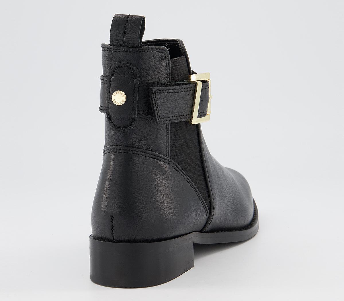 Office Ariel Flat Chelsea Buckle Boots Office Ariel Flat Chelsea Buckle Boots Black Leather