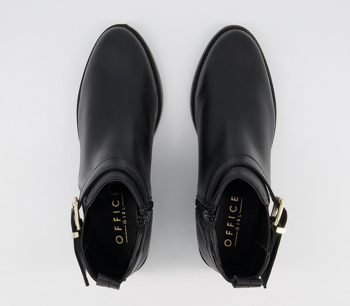 Office Ariel Flat Chelsea Buckle Boots Office Ariel Flat Chelsea Buckle Boots Black Leather