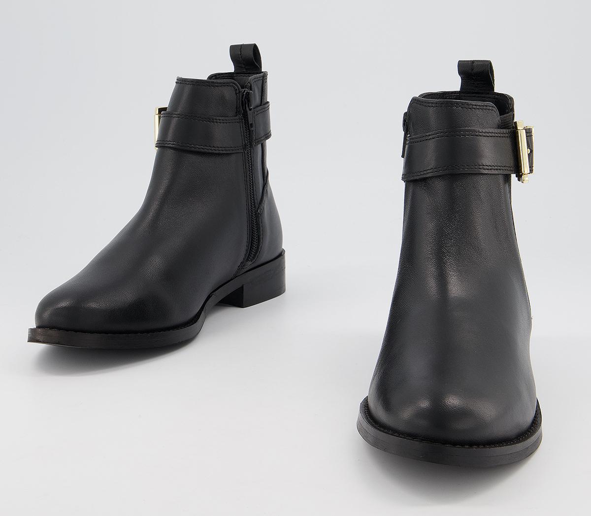 Office Ariel Flat Chelsea Buckle Boots Office Ariel Flat Chelsea Buckle Boots Black Leather