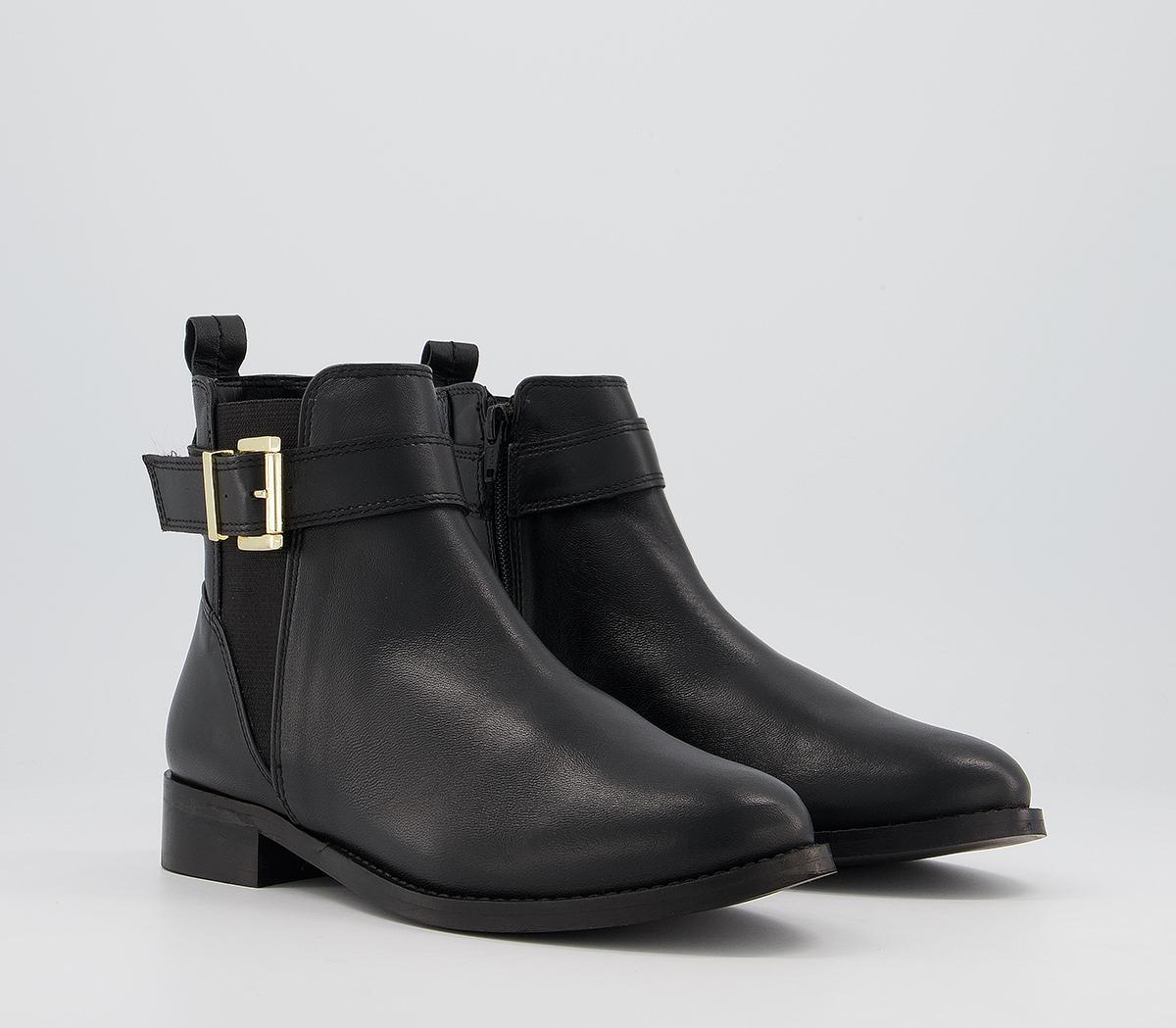 Office Ariel Flat Chelsea Buckle Boots Office Ariel Flat Chelsea Buckle Boots Black Leather