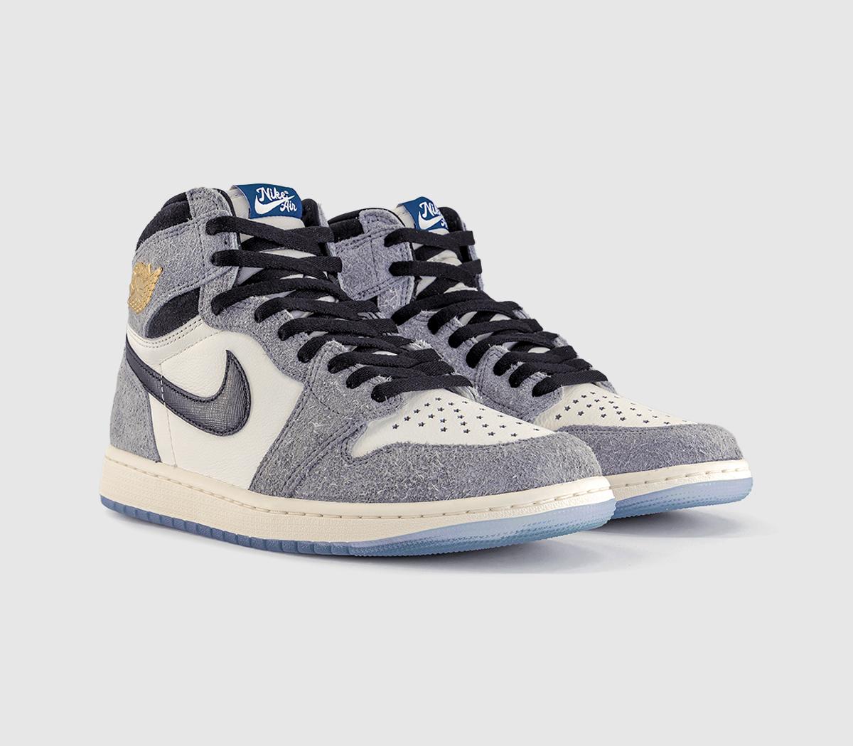 JordanAir Jordan 1 High TrainersCool Grey Black Sail Game Royal