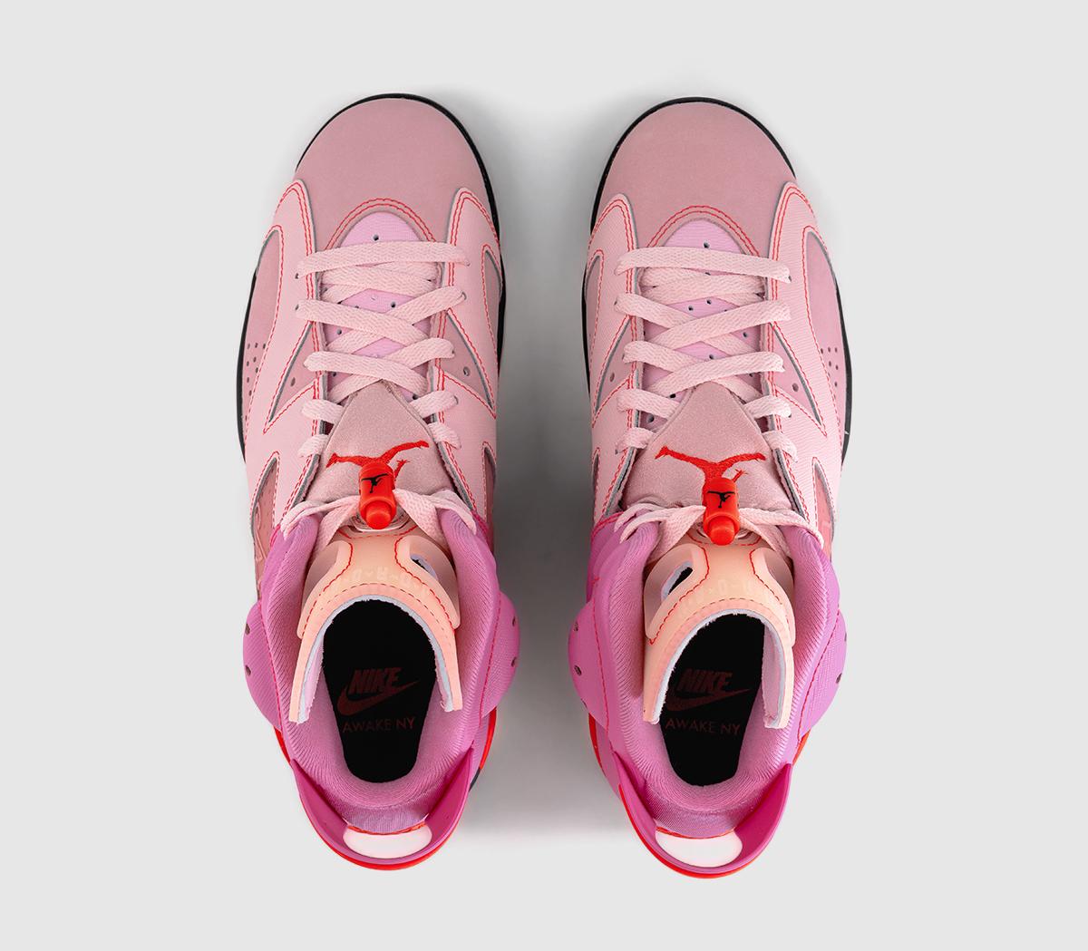 Awake NY x Air Jordan 6 Playful Pink medial view showing Awake A crown logo and tonal pink layered upper