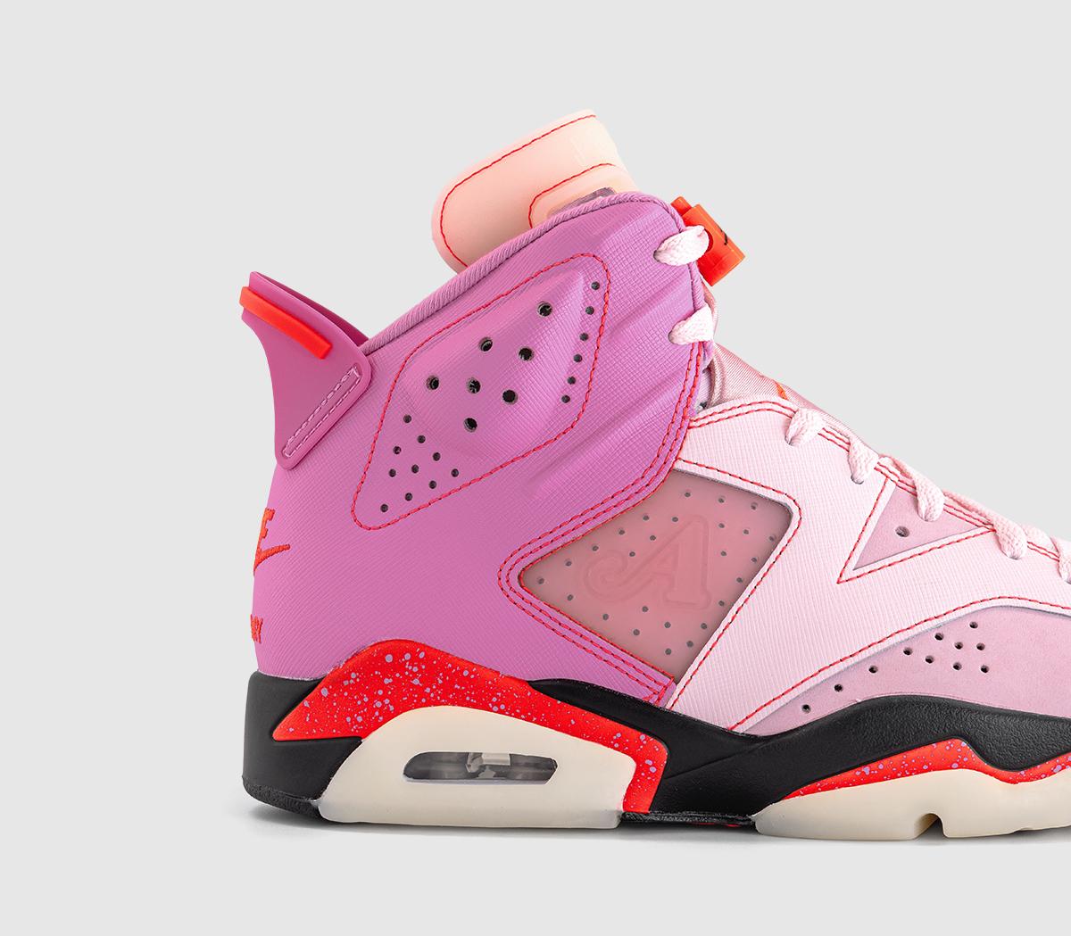 Awake NY x Air Jordan 6 Playful Pink detail showing Saffiano leather construction and Infrared accent