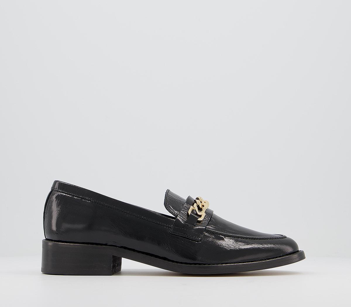 OFFICEFrida Chain Trim LoafersBlack Leather With Gold Hardware