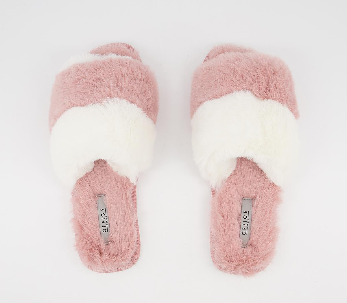 OFFICEFrankie Colour Block Mule Fluffy SlippersNude Cream Mix Faux Fur