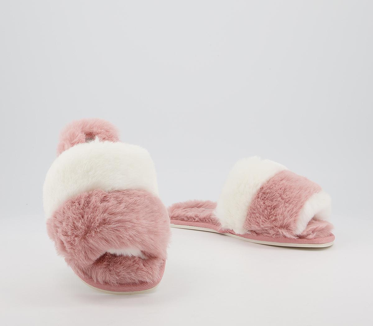 OFFICEFrankie Colour Block Mule Fluffy SlippersNude Cream Mix Faux Fur