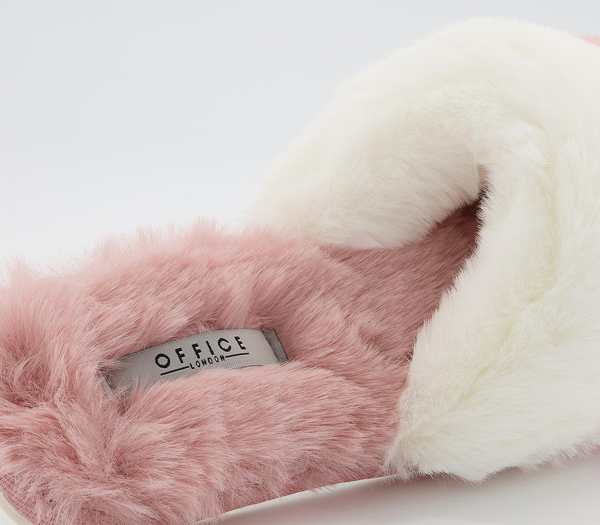 OFFICEFrankie Colour Block Mule Fluffy SlippersNude Cream Mix Faux Fur