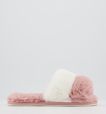 OFFICE Frankie Colour Block Mule Fluffy Slippers Nude Cream Mix Faux Fur