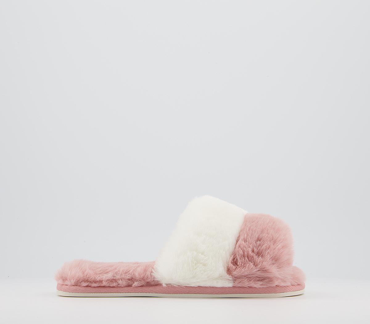 OfficeFrankie Colour Block Mule Fluffy SlippersNude Cream Mix Faux Fur