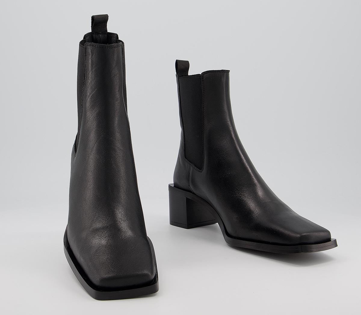 OFFICE Appreciate Square Toe Block Heel Chelsea Boots Black Leather ...