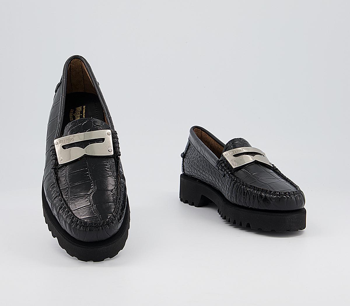 G.H Bass & Co Weejuns 90s Penny Plate Keeper Loafers G.H Bass & Co Weejuns 90s Penny Plate Keeper Loafers Black Croc
