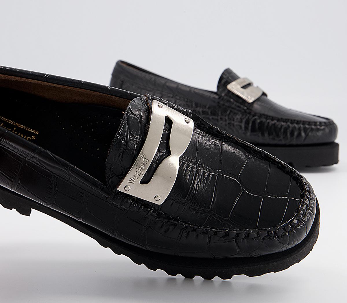 G.H Bass & Co Weejuns 90s Penny Plate Keeper Loafers G.H Bass & Co Weejuns 90s Penny Plate Keeper Loafers Black Croc