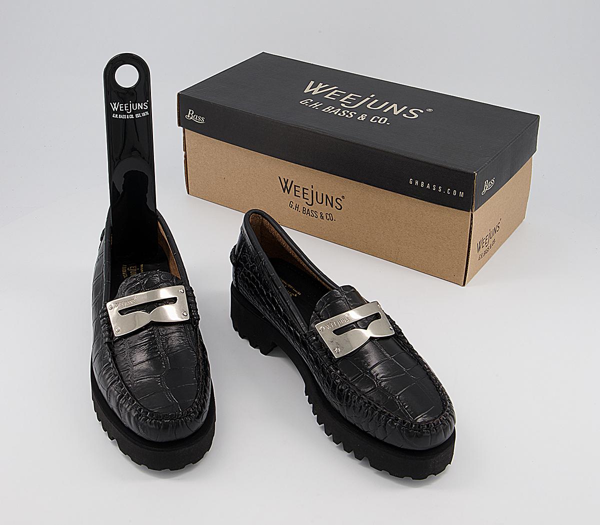 G.H Bass & Co Weejuns 90s Penny Plate Keeper Loafers G.H Bass & Co Weejuns 90s Penny Plate Keeper Loafers Black Croc