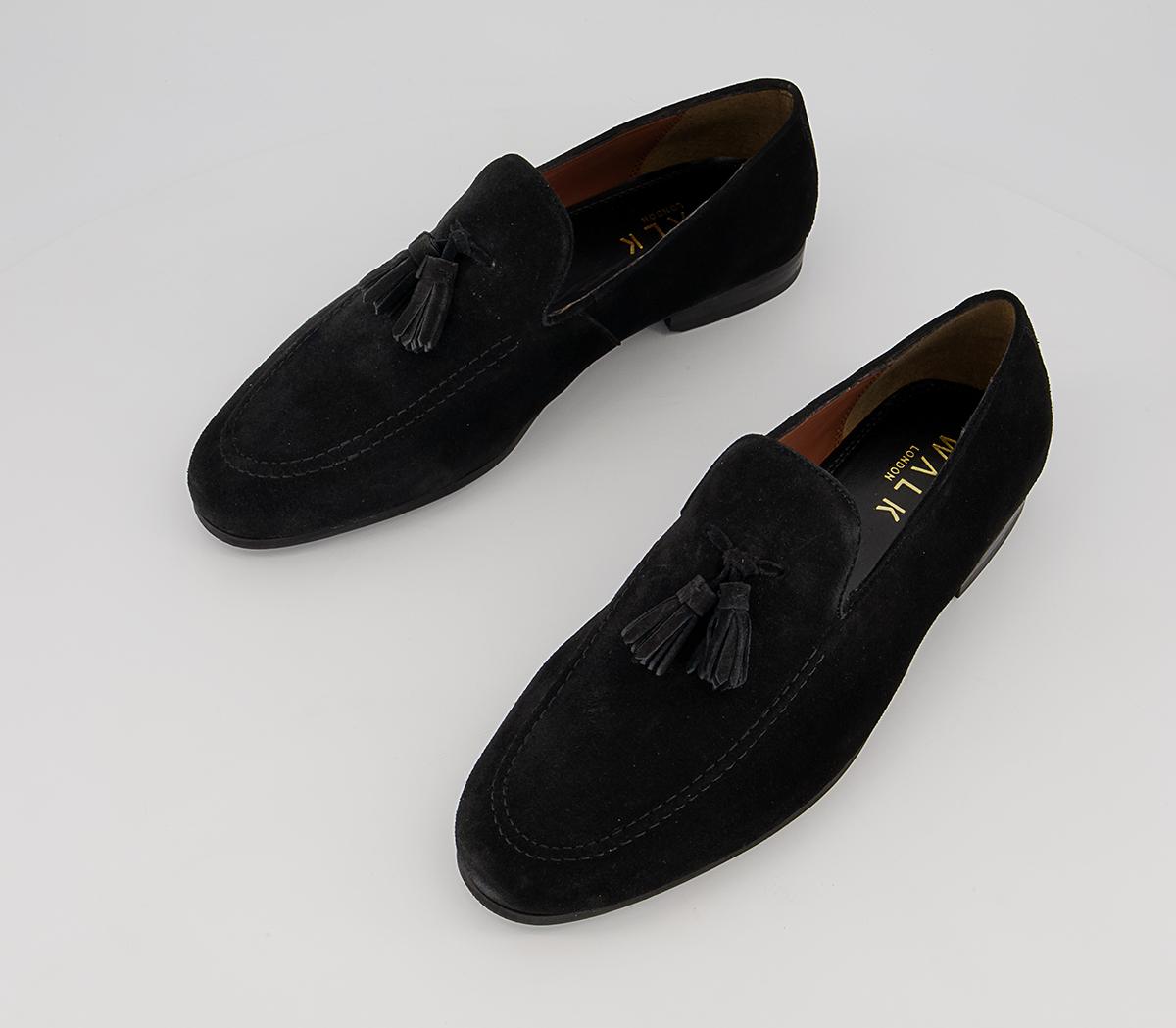 Walk London Terry Tassel Loafers Walk London Terry Tassel Loafers Black Suede