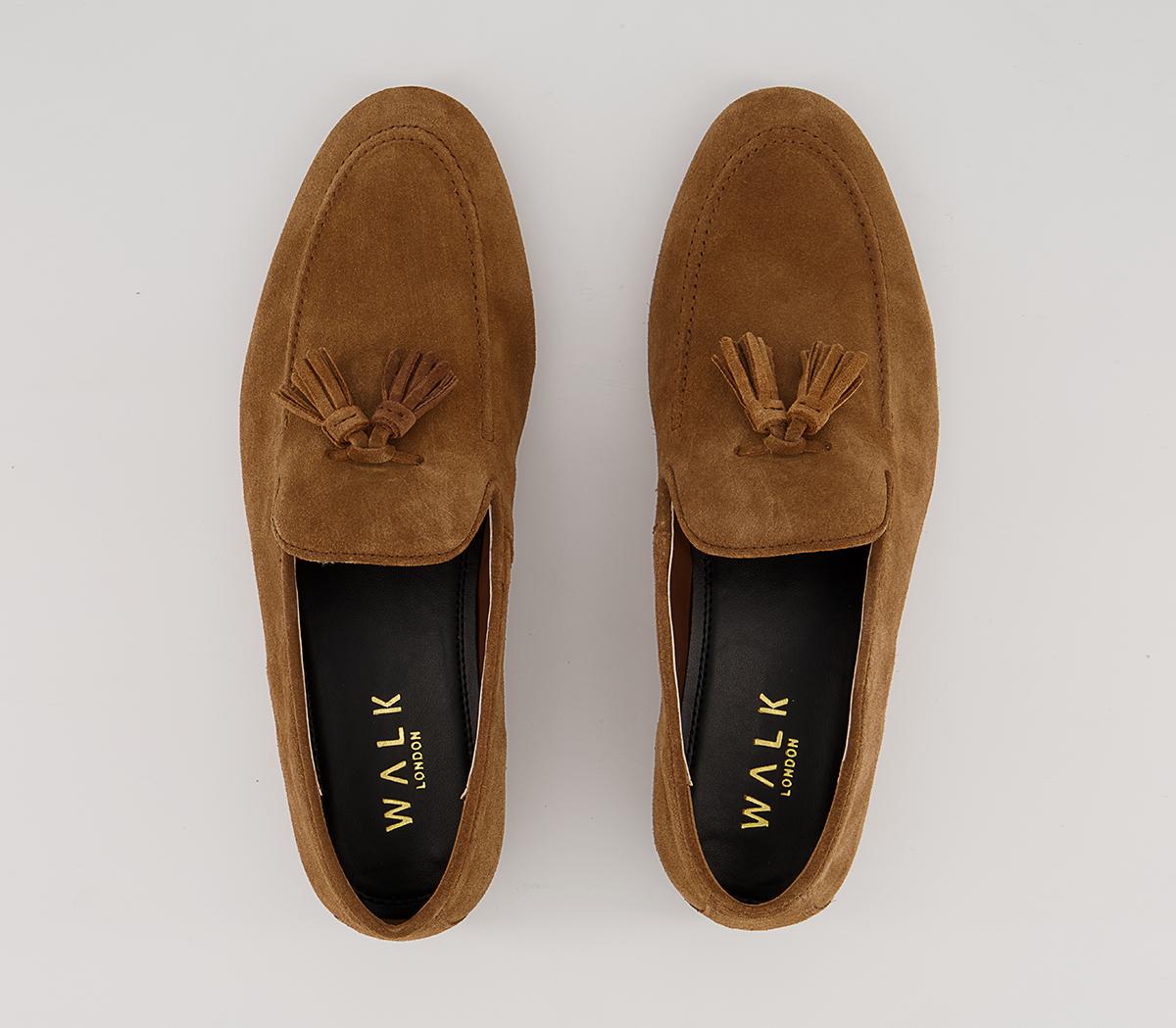Walk London Terry Tassel Loafers Carrot Tan Suede - Men's Casual Shoes