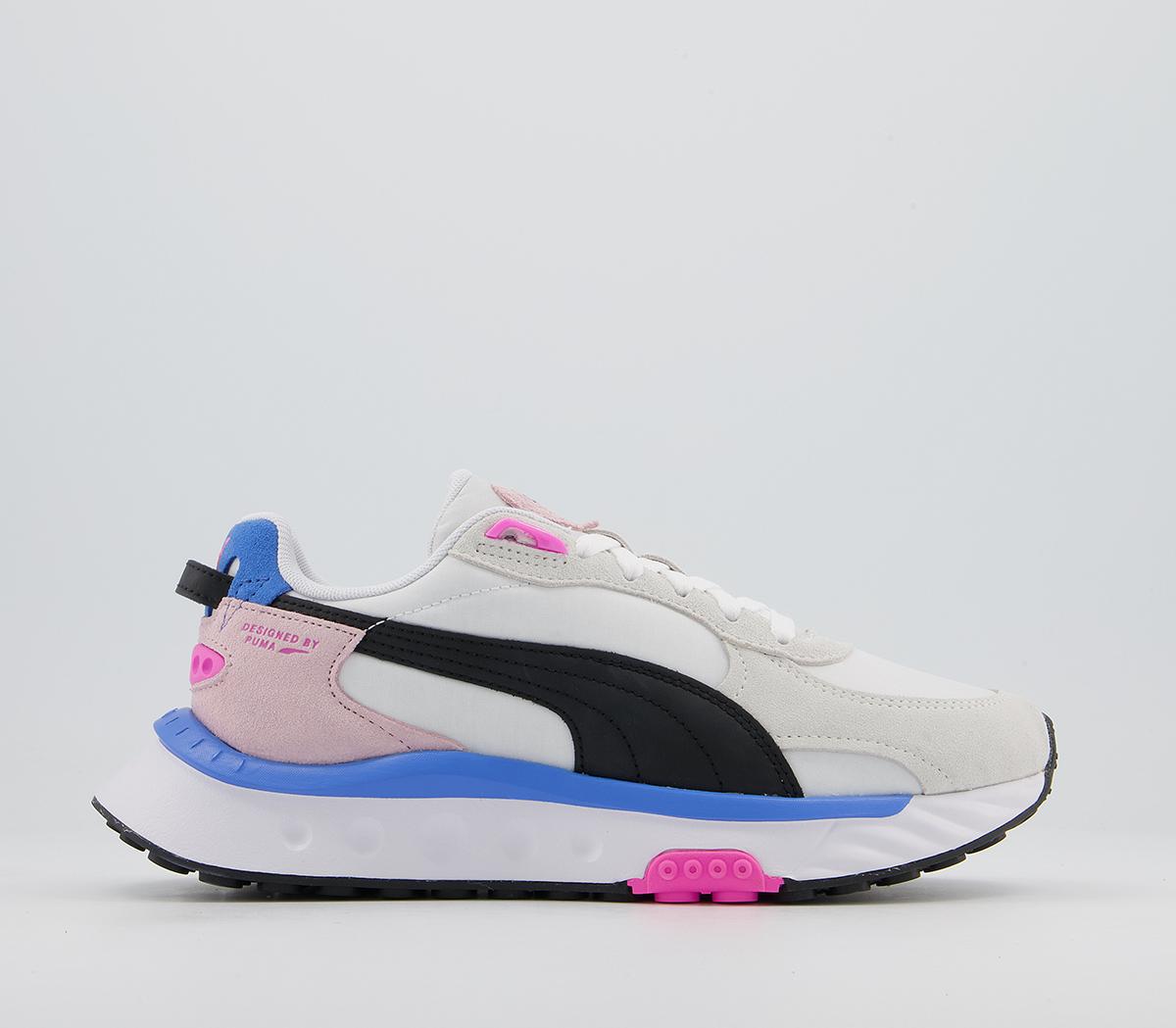 puma wild rider trainers in white and pastel pink