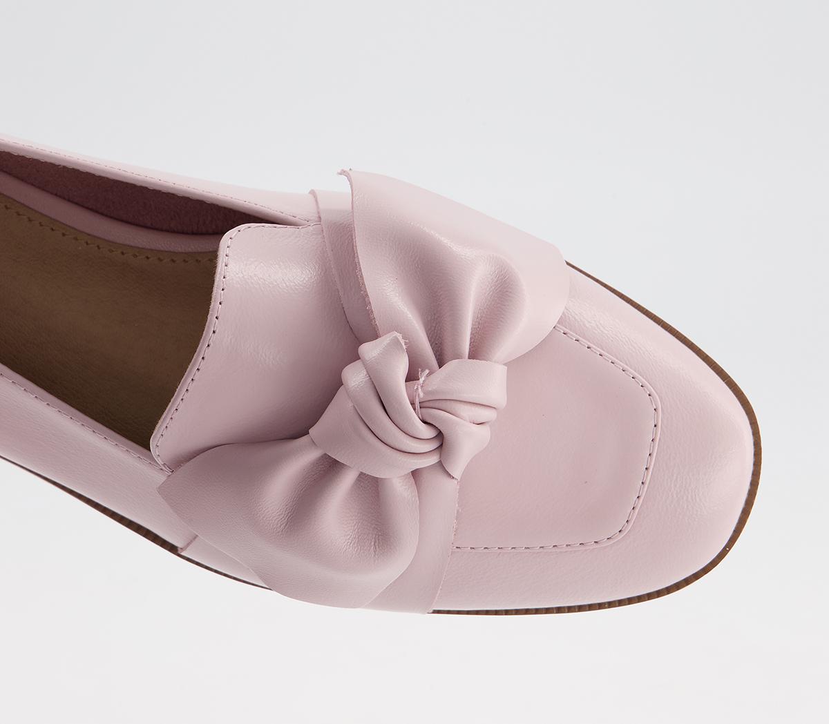 Office Flurry Bow Loafer Shoes Pink Leather Flat Shoes For Women 5630