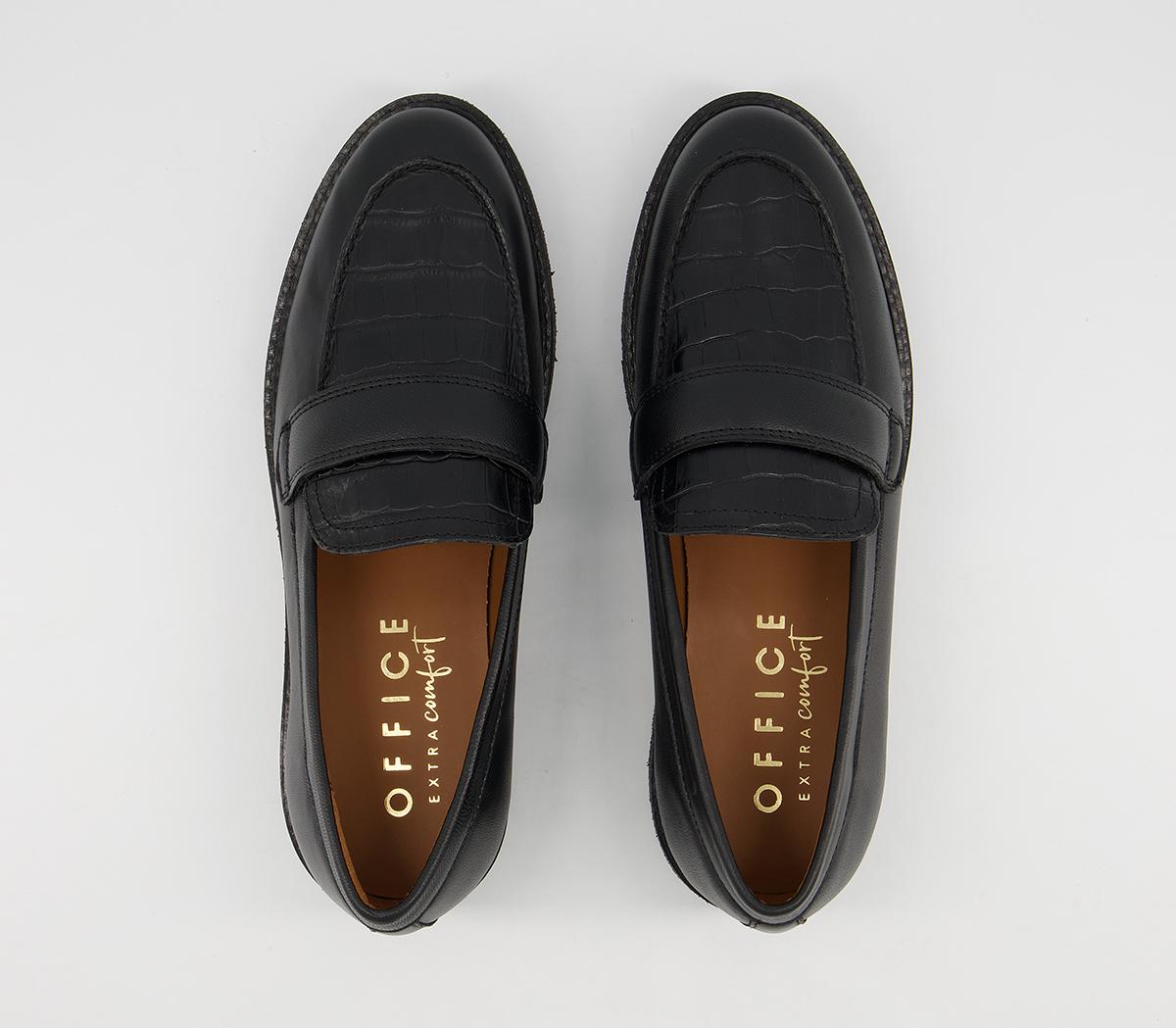Office Frill Chunky Padded Loafer Shoes Office Frill Chunky Padded Loafer Shoes Black Leather Croc Mix