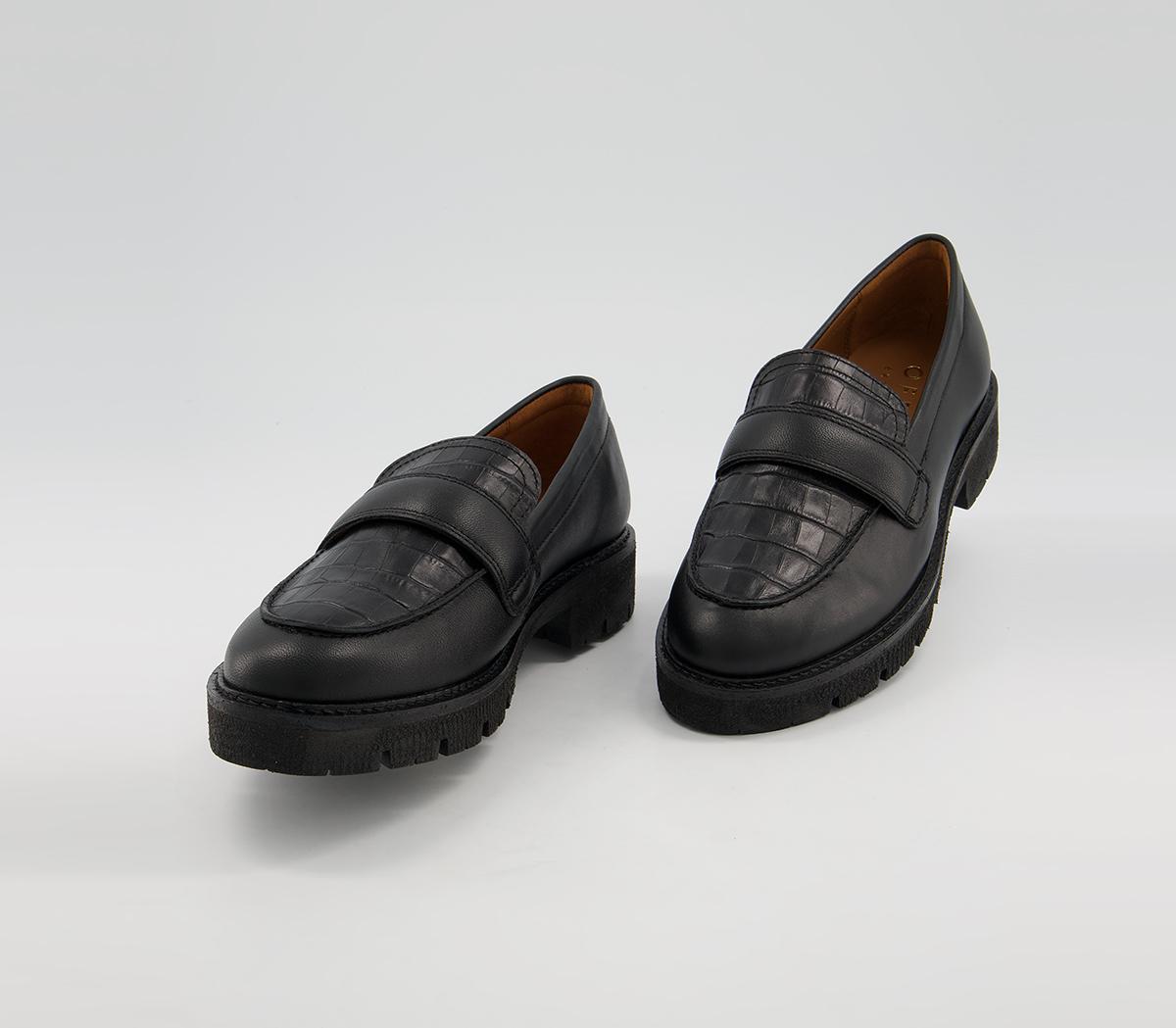 Office Frill Chunky Padded Loafer Shoes Office Frill Chunky Padded Loafer Shoes Black Leather Croc Mix