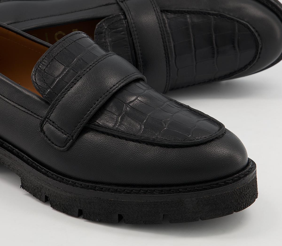 Office Frill Chunky Padded Loafer Shoes Office Frill Chunky Padded Loafer Shoes Black Leather Croc Mix