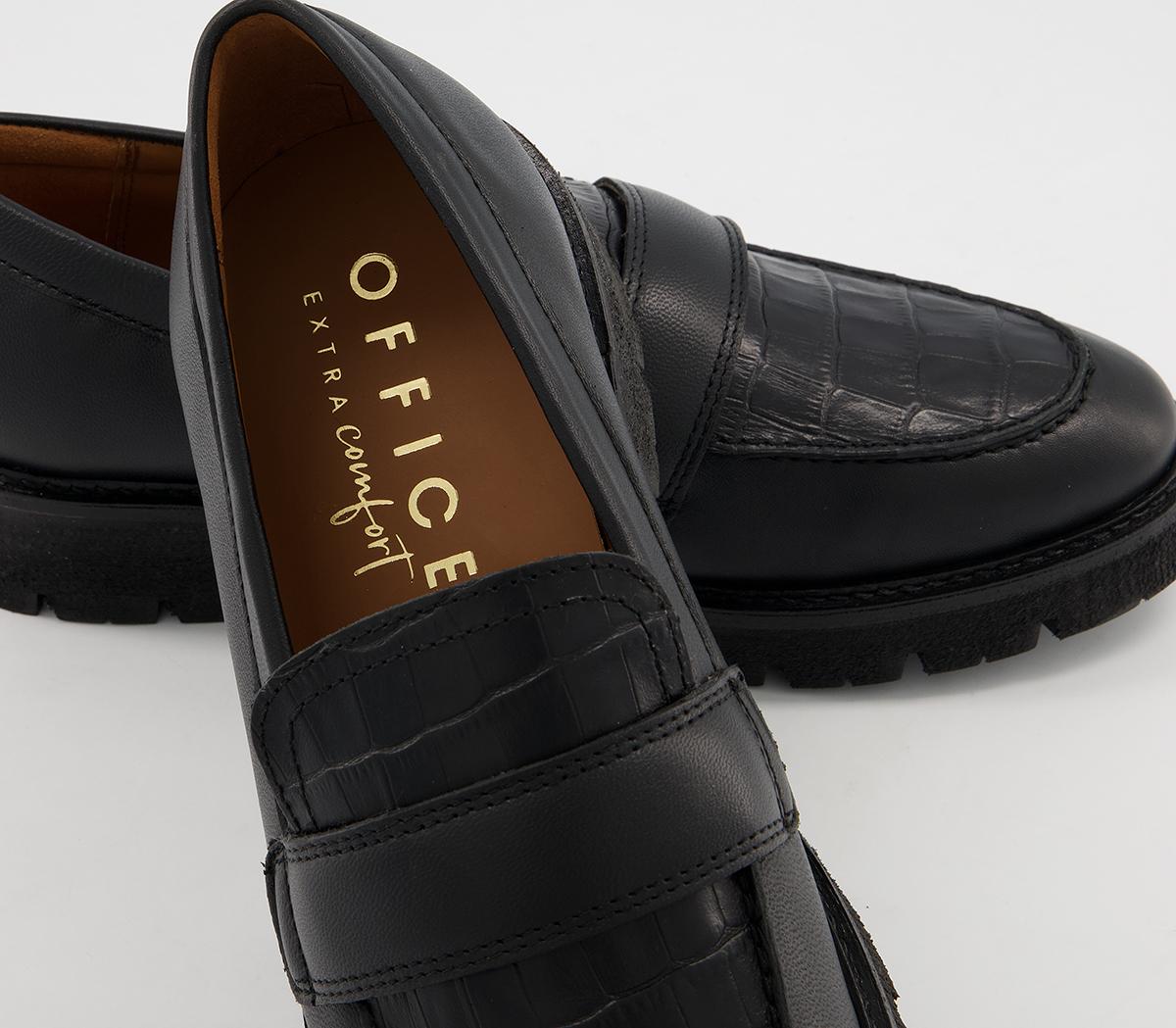 Office Frill Chunky Padded Loafer Shoes Office Frill Chunky Padded Loafer Shoes Black Leather Croc Mix