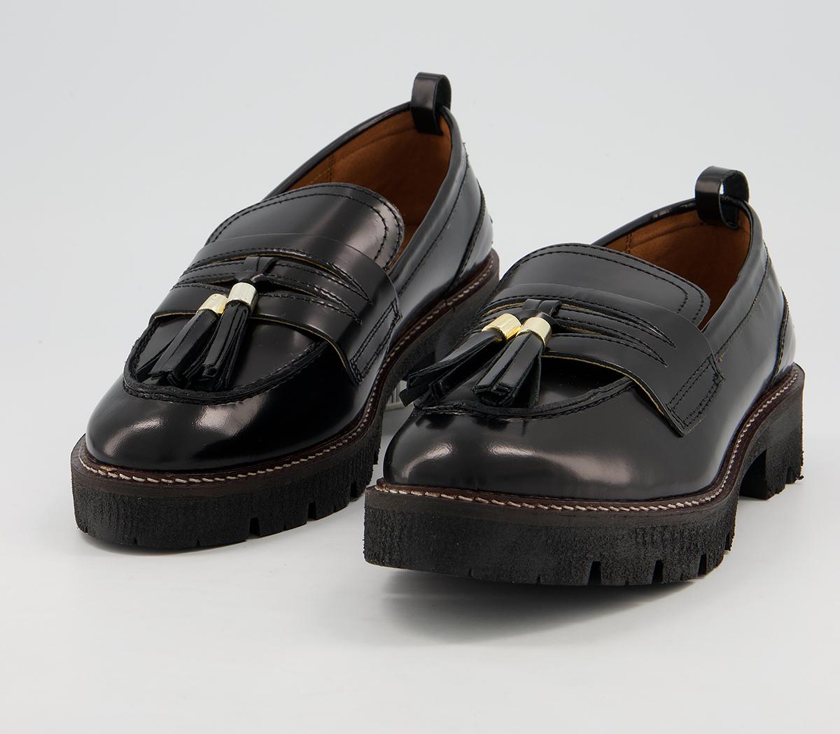 OFFICE Fundamental Cleated Tassel Loafer Shoes Black Leather - Flat ...