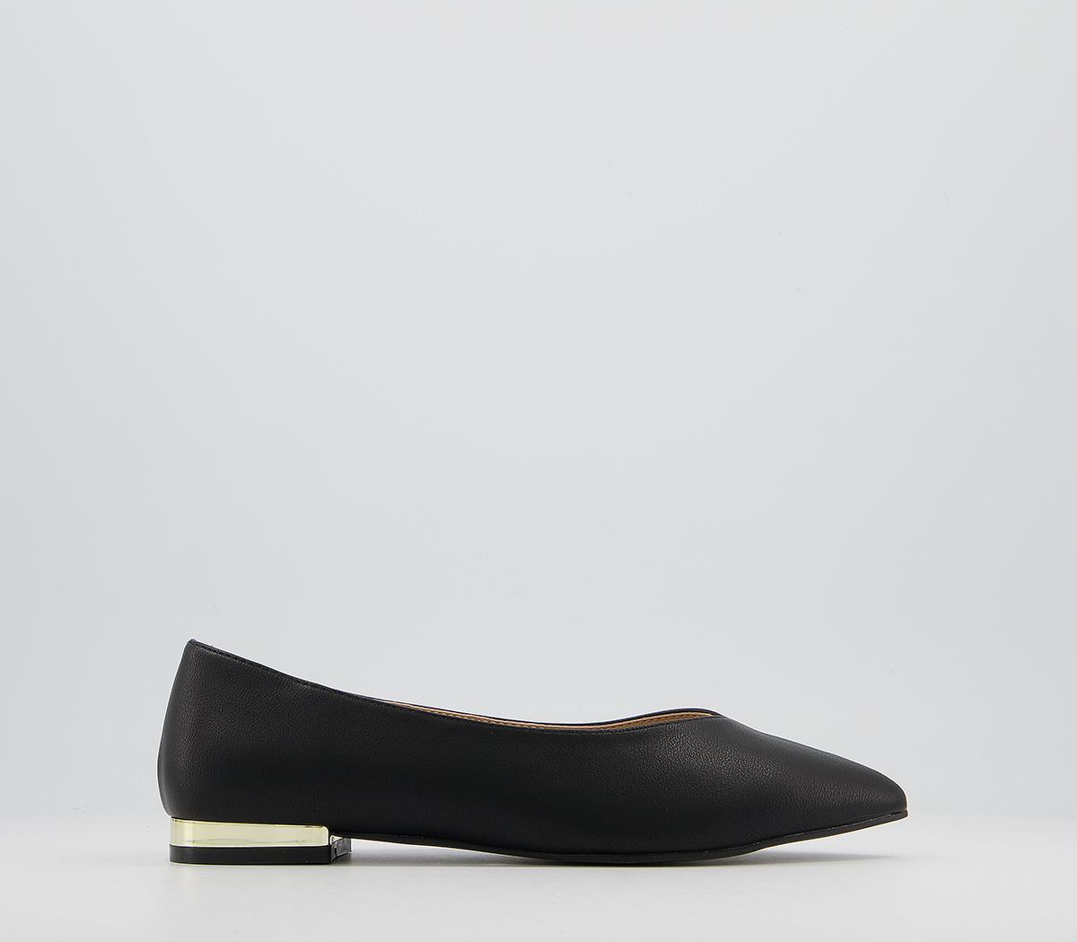 OFFICEFeathered Heel Clip Pointed PumpsBlack With Gold Heel Clip