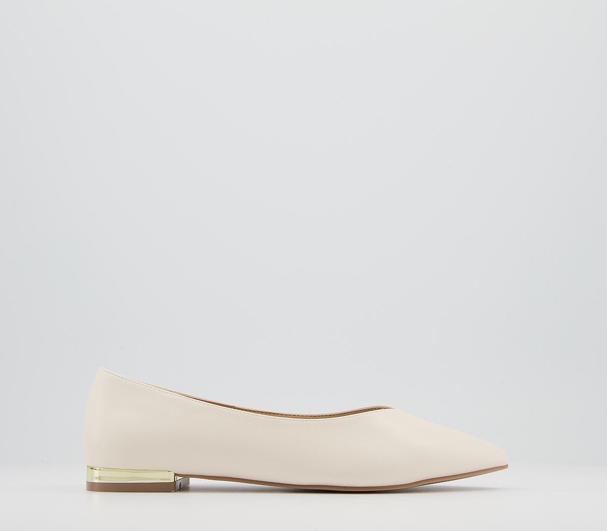 OFFICEFeathered Heel Clip Pointed PumpsWhite With Gold Heel Clip
