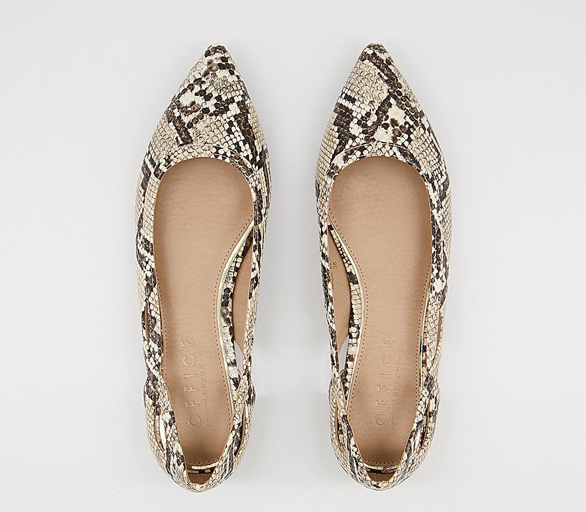 Office Fading Feature Pointed Flat Pumps Office Fading Feature Pointed Flat Pumps Natural Snake