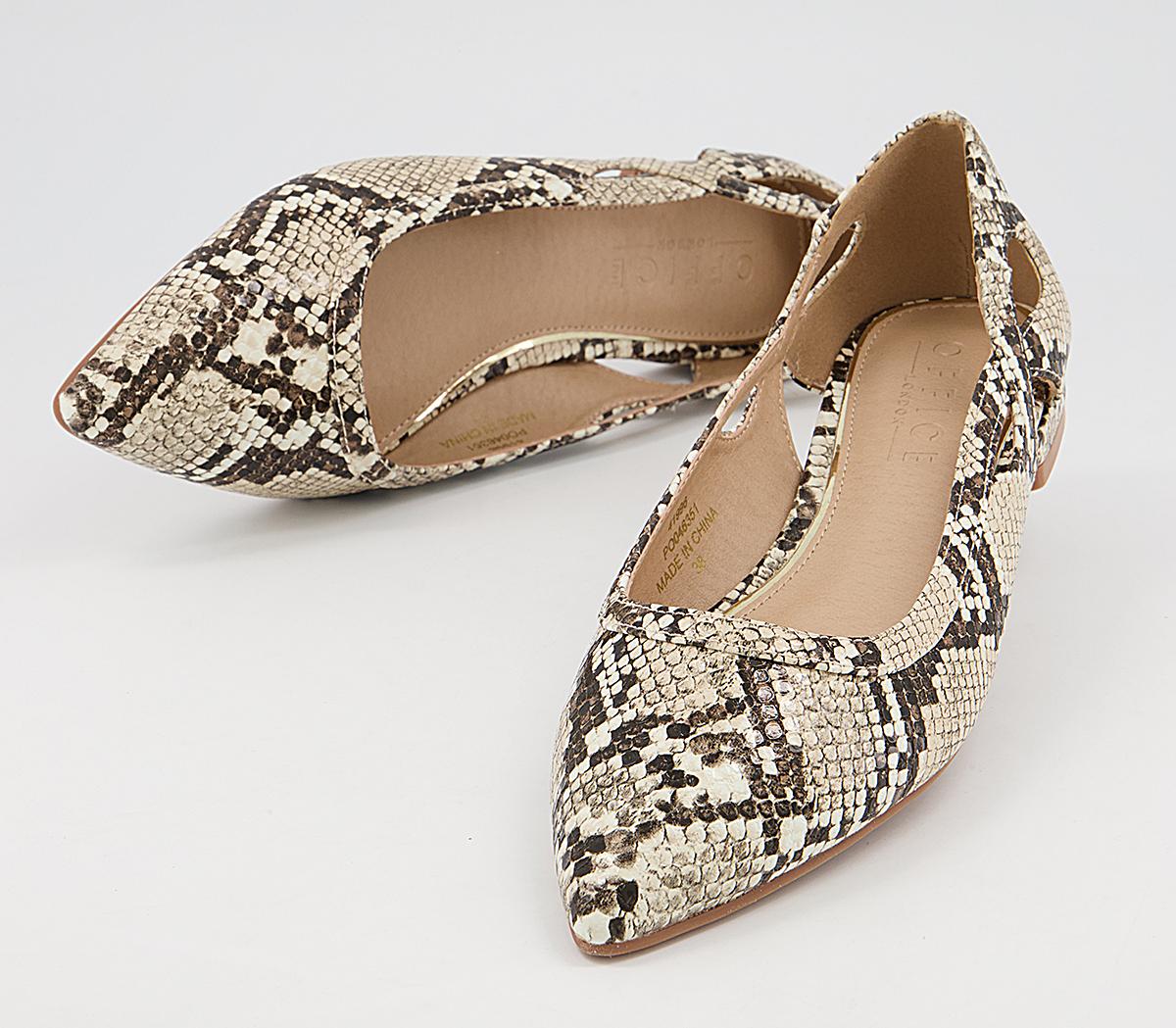 Office Fading Feature Pointed Flat Pumps Office Fading Feature Pointed Flat Pumps Natural Snake