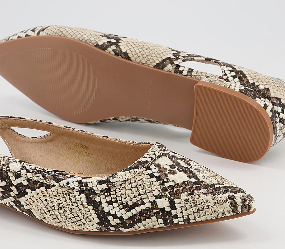 Office Fading Feature Pointed Flat Pumps Office Fading Feature Pointed Flat Pumps Natural Snake