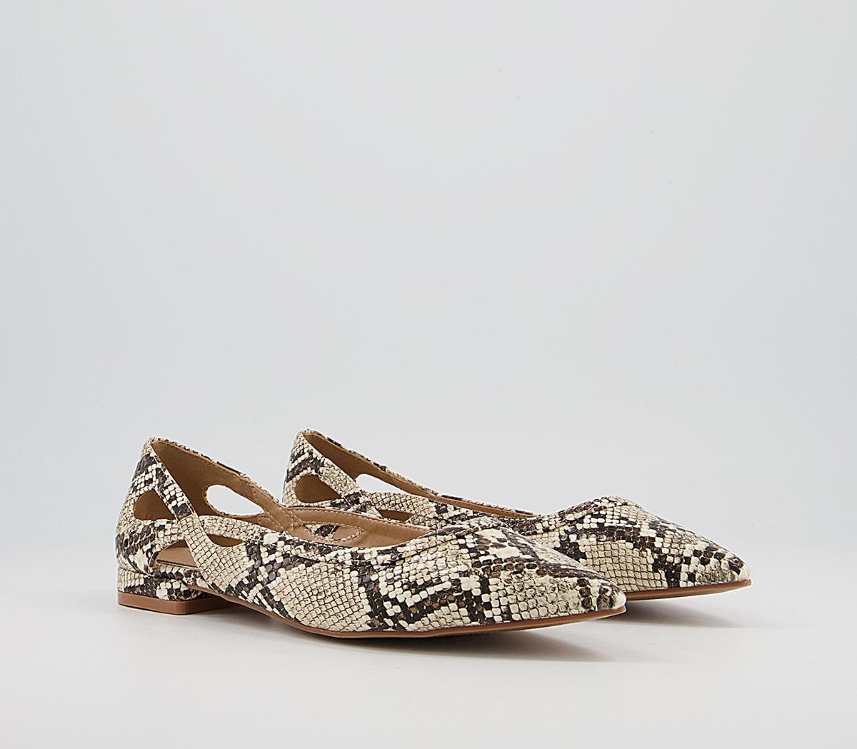 Office Fading Feature Pointed Flat Pumps Office Fading Feature Pointed Flat Pumps Natural Snake