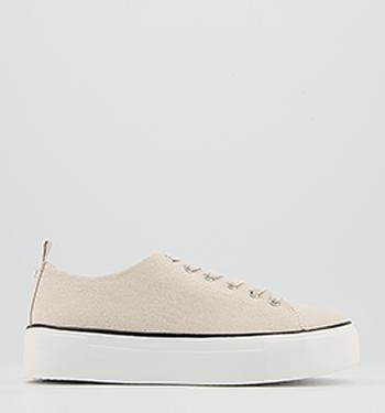 OFFICE Fazing Flatform Lace Up Trainers Cream Canvas