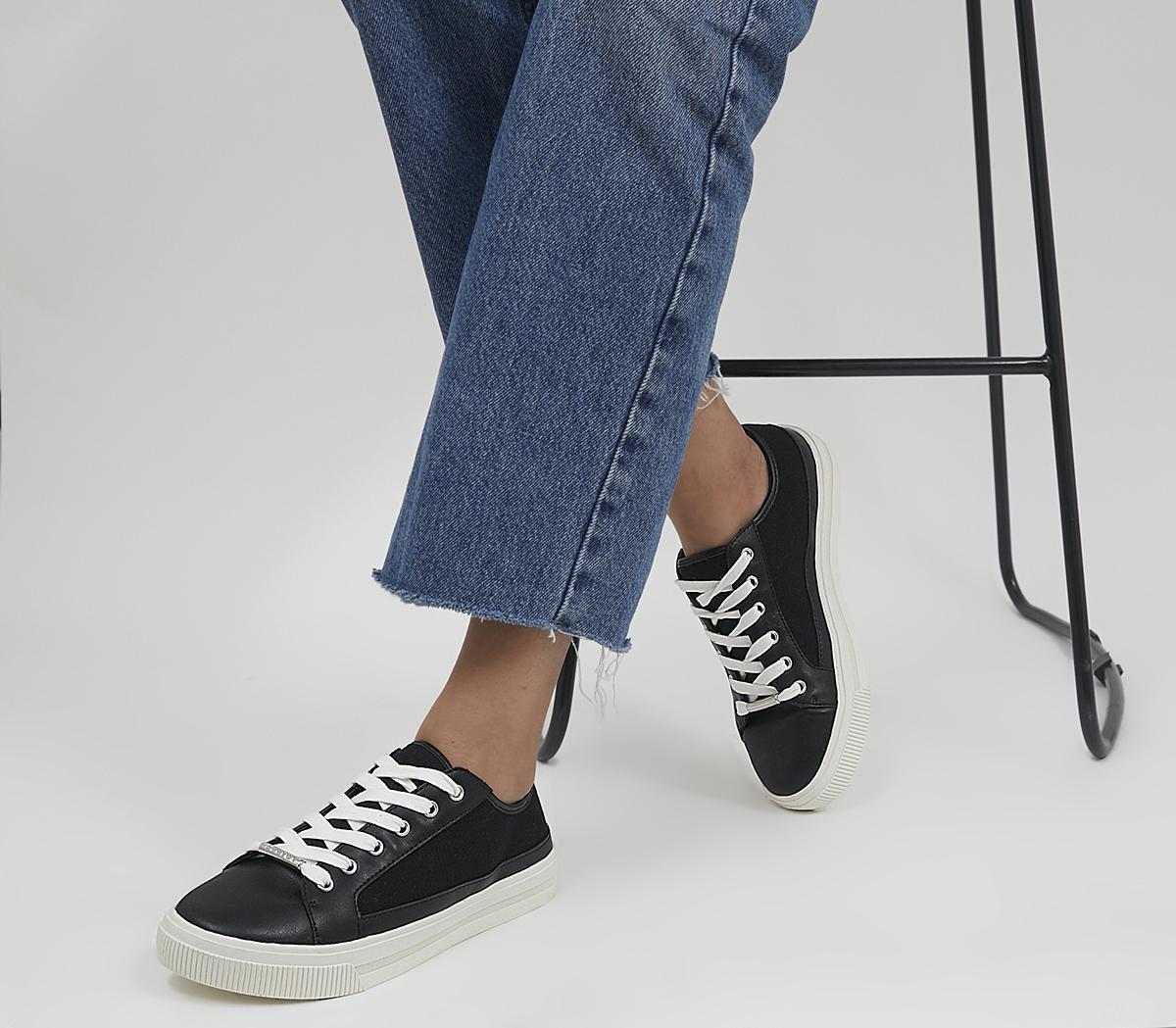 OfficeFinest Canvas Lace Up Trainers	Black Canvas Mix