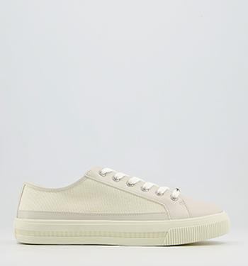 OFFICE Finest Canvas Lace Up Trainers Off White Canvas Mix
