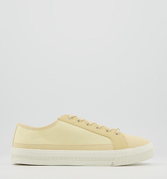 Office Finest Canvas Lace Up Trainers Pale Yellow Canvas Mix