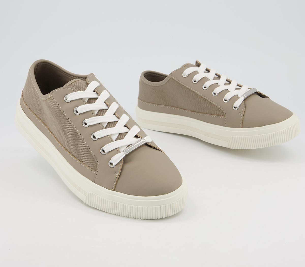 OFFICE Finest Canvas Lace Up Trainers Light Khaki Canvas Mix - Flat ...