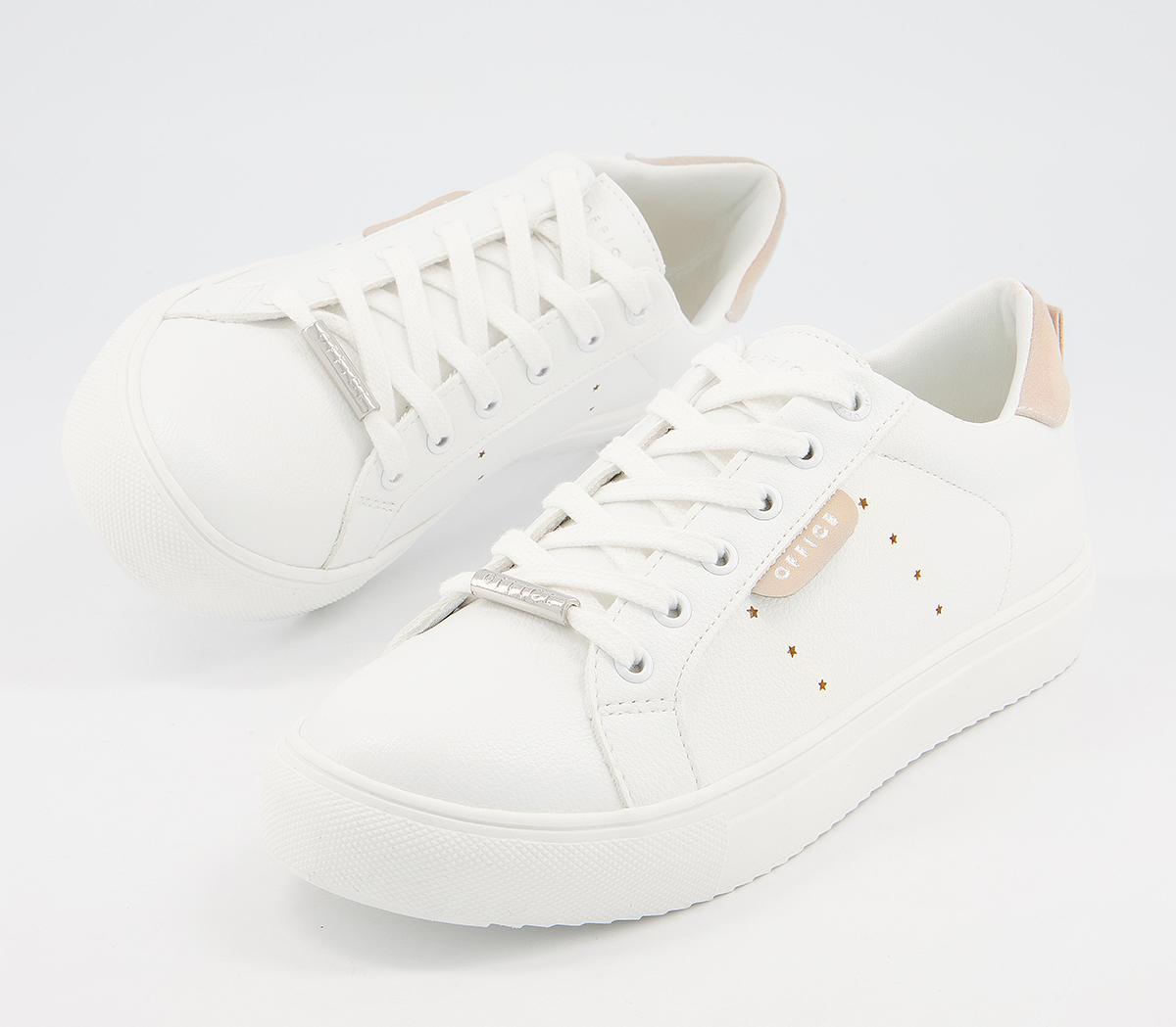 OFFICE Flora Star Detail Lace Up Trainers White Rose Gold Mix - Flat ...