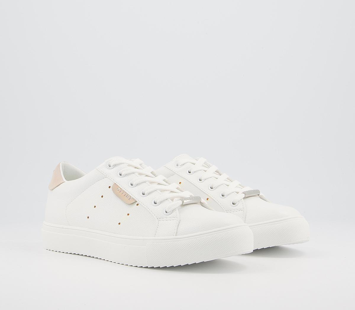 OFFICE Flora Star Detail Lace Up Trainers White Rose Gold Mix - Flat ...