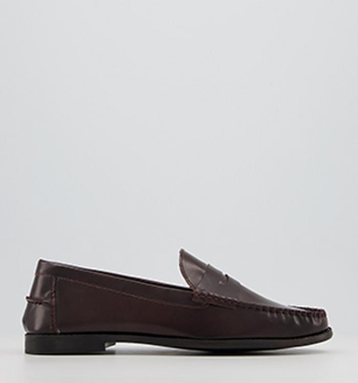Office Marvin Penny Loafers Burgundy High Shine Leather