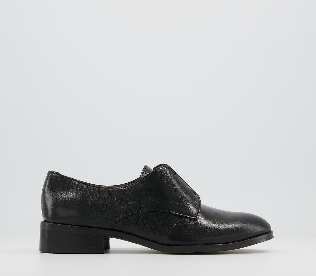 OFFICEFirm Feature Slip On FlatsBlack Leather Gold Hardware