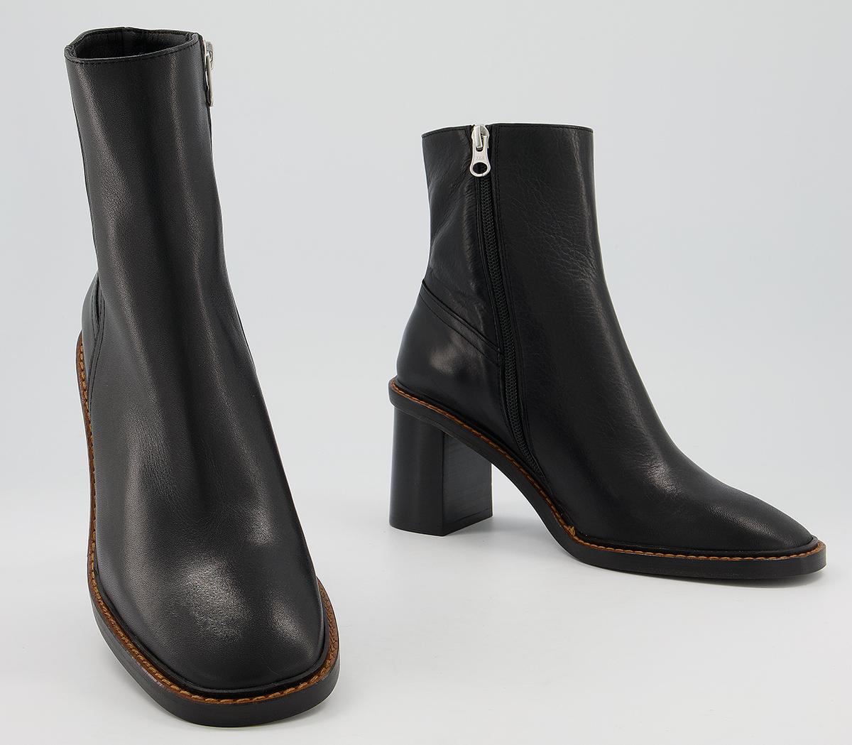 OFFICEAccent Randed Block Heel BootsBlack Leather