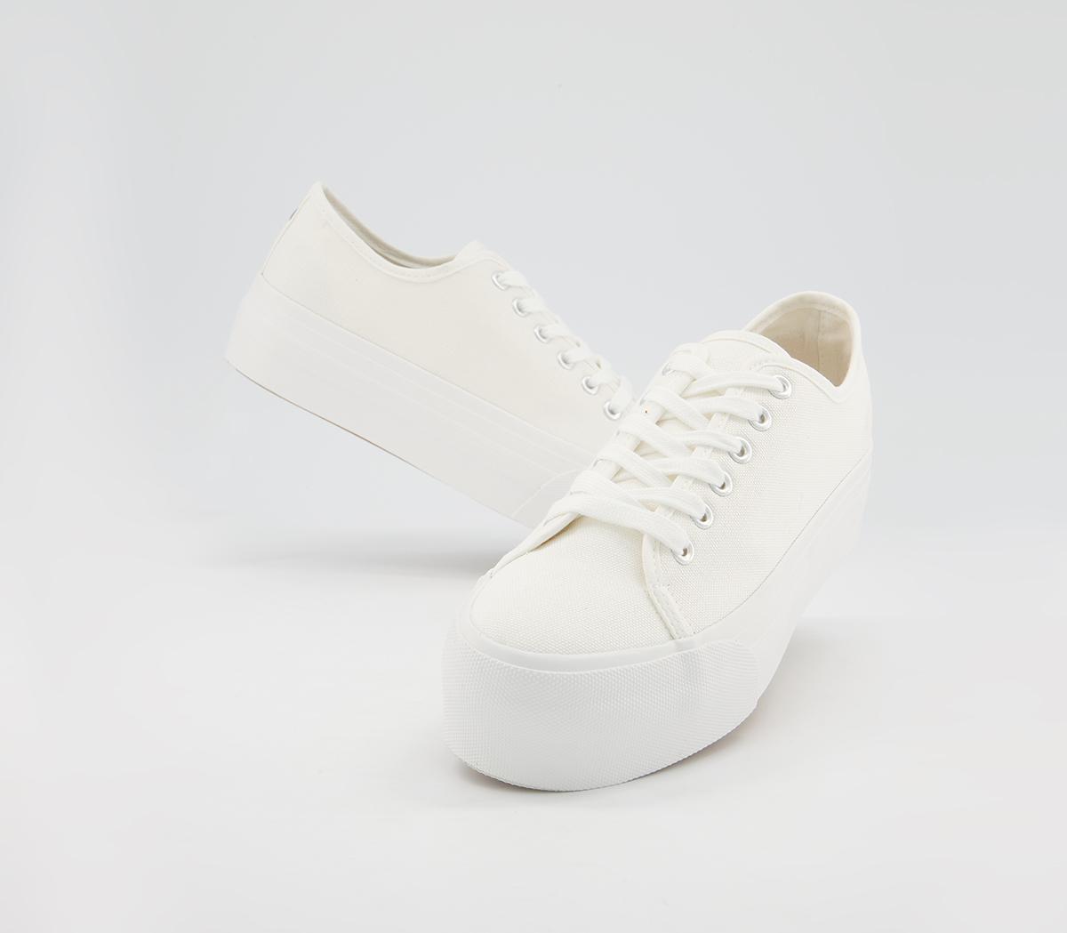 Office Feeling Flatform Lace Up Trainers Office Feeling Flatform Lace Up Trainers White Canvas