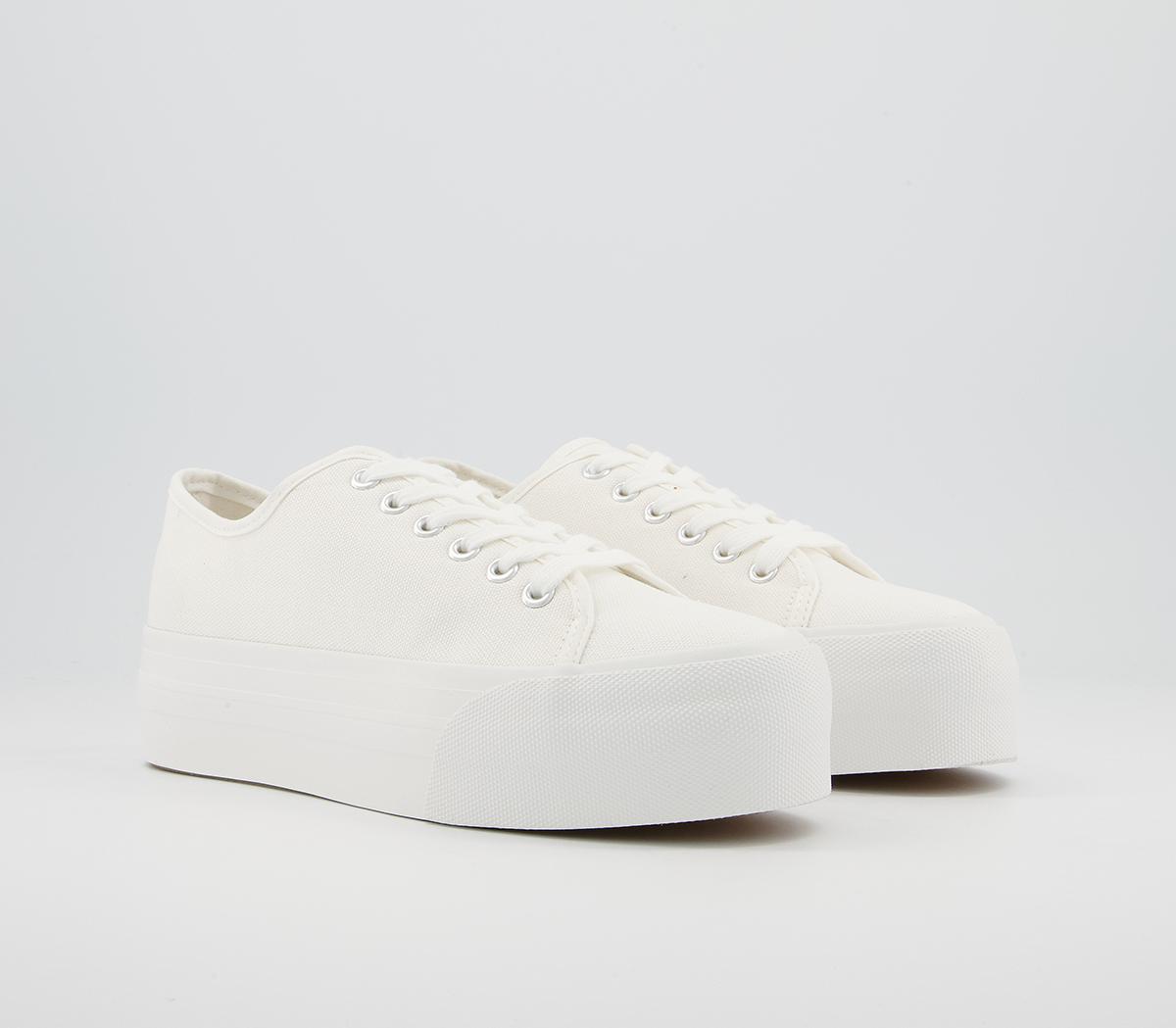 Office Feeling Flatform Lace Up Trainers Office Feeling Flatform Lace Up Trainers White Canvas