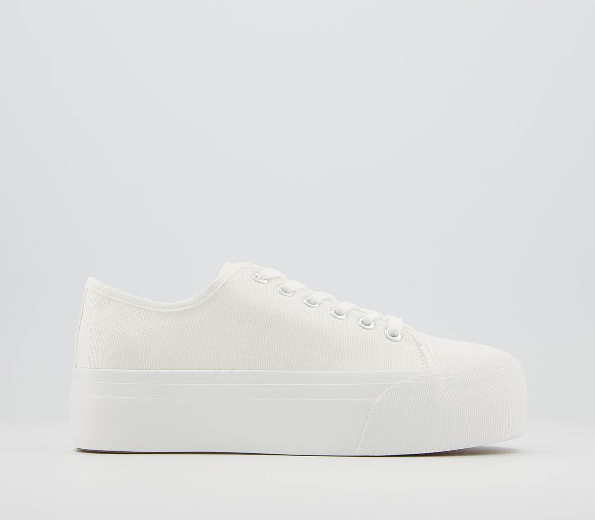 OfficeFeeling Flatform Lace Up TrainersWhite Canvas