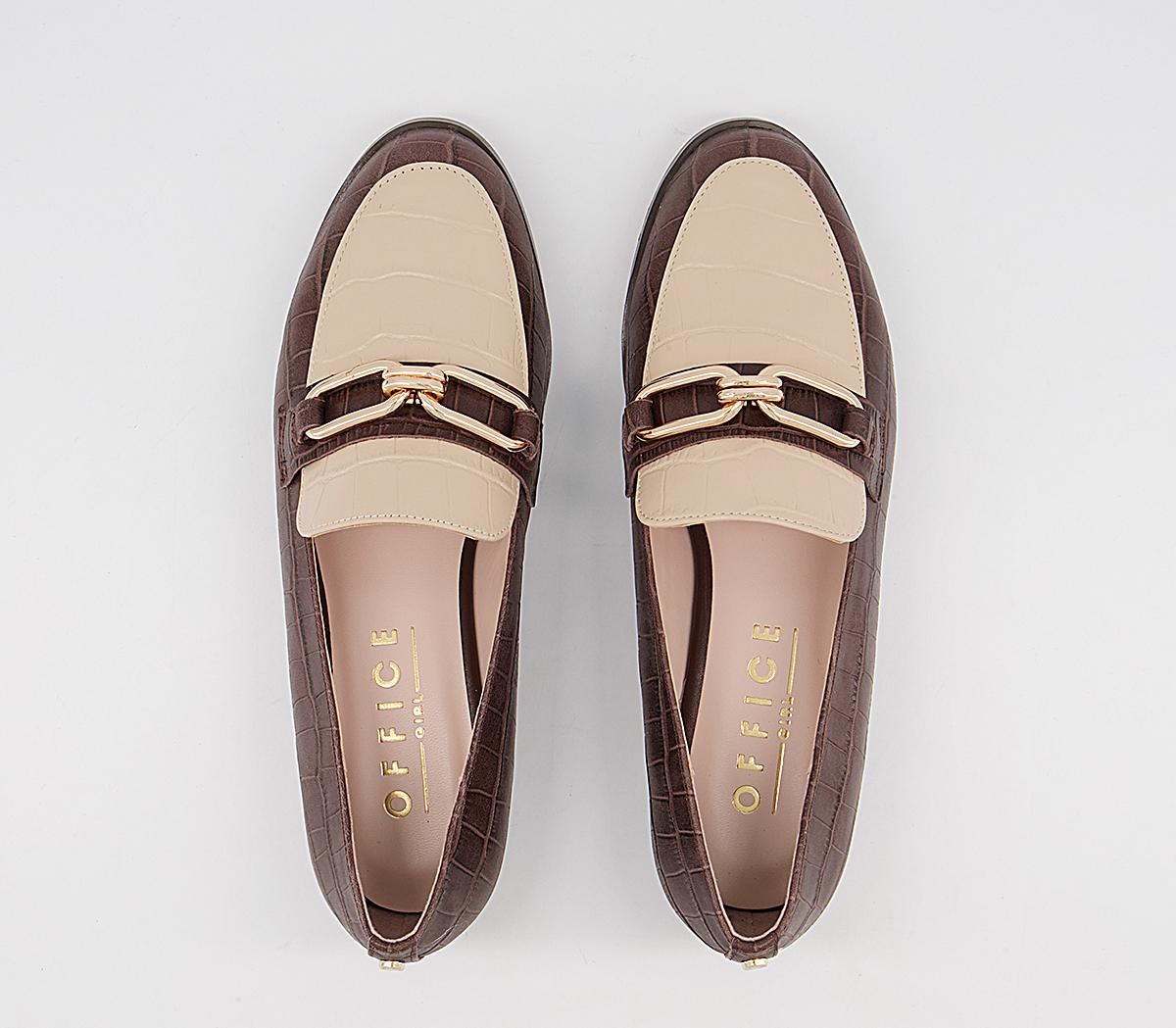 Office Finer Metal Trim Loafers Office Finer Metal Trim Loafers Brown Croc Off White Leather Mix